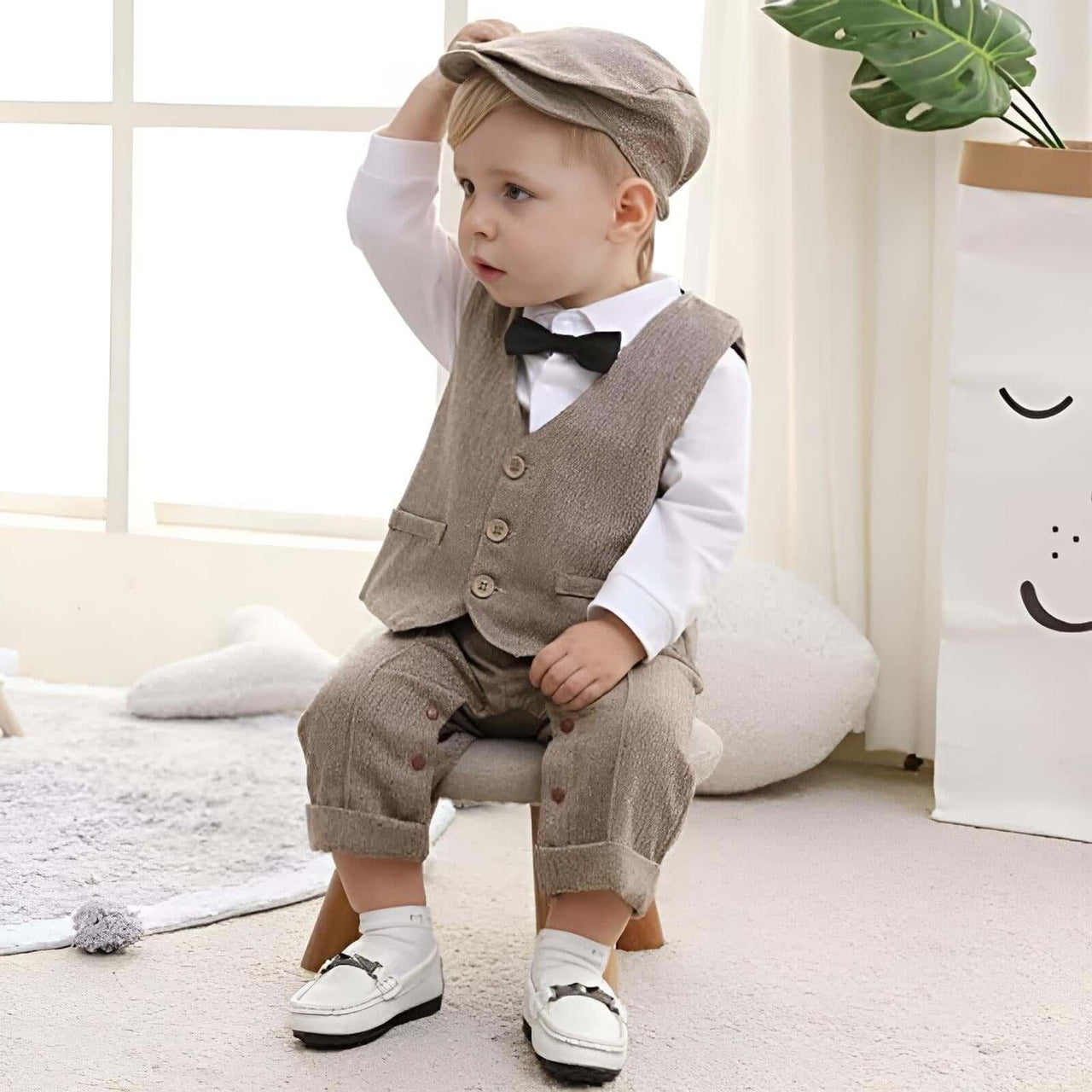 Boy Formal Set With Hat + Vest + Long Sleeve Romper -, Baby & Toddler Outfits , Drestiny , 12M, 18M, 24M, 3M, 3T, 6M, 9M, Australia, Boys, Canada, Grey, Khaki, Navy, New Zealand, Pant Sets, Red, Suits, United Kingdom, United States , Drestiny , www.shopdrestiny.com