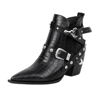 Thumbnail for Buckled Motorcycle Western Cowboy Boots For Women -, Boots , Drestiny , Ankle Boots, Australia, Black, Blue, Boots, Canada, Dark Olive Green, Heels, New Zealand, Red, Teal, United Kingdom, United States, White, Wine Red, Yellow , Drestiny , www.shopdrestiny.com