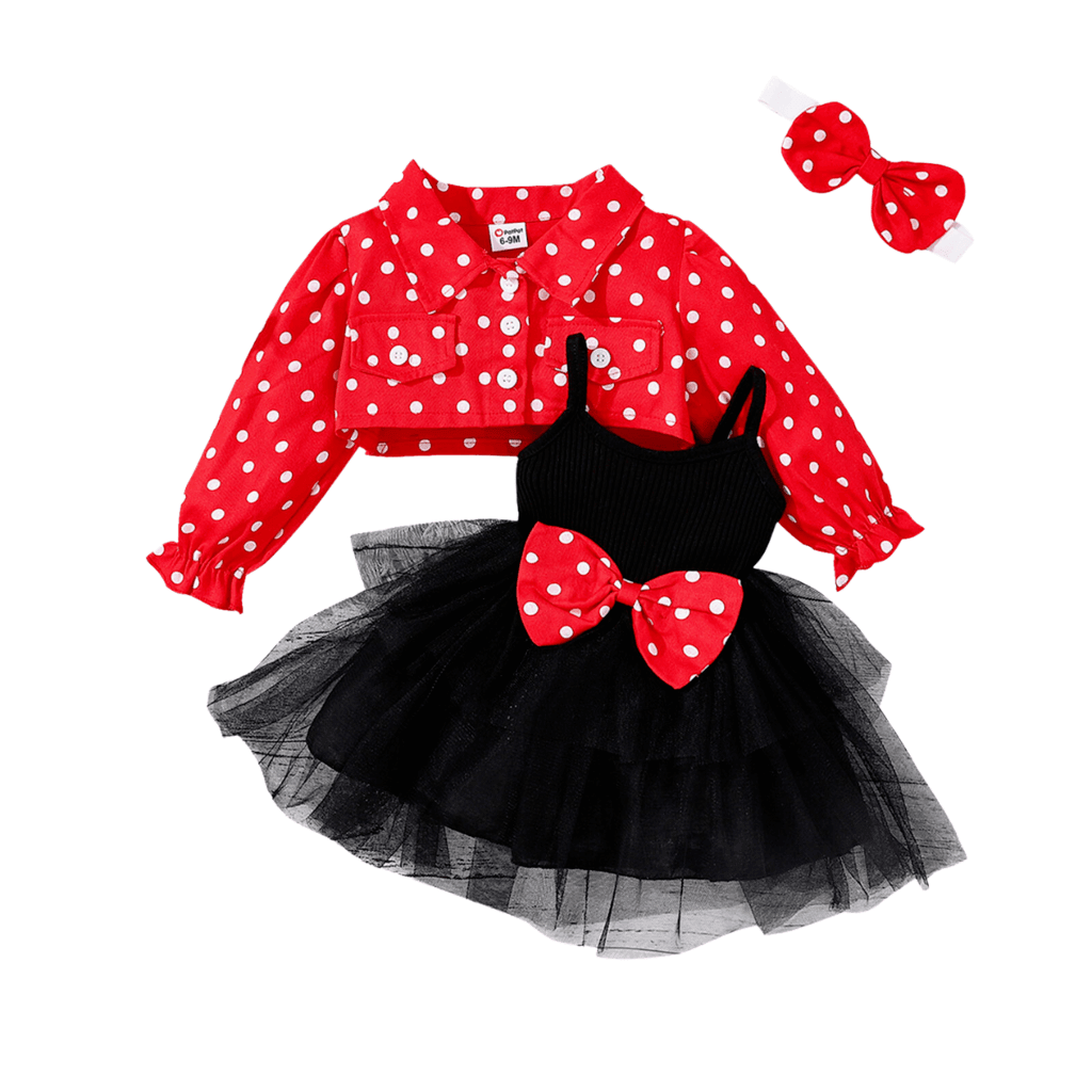 Baby Girl's Black Party Dress + Red Polka Dot Jacket Set - Now In Pink Too! -, Dress Set , Drestiny , Australia, Black, Canada, Dress Sets, Dresses, Girls, Jackets, Long Sleeve, New Zealand, Pink, Red, Sleeveless, United Kingdom, United States , Drestiny , www.shopdrestiny.com