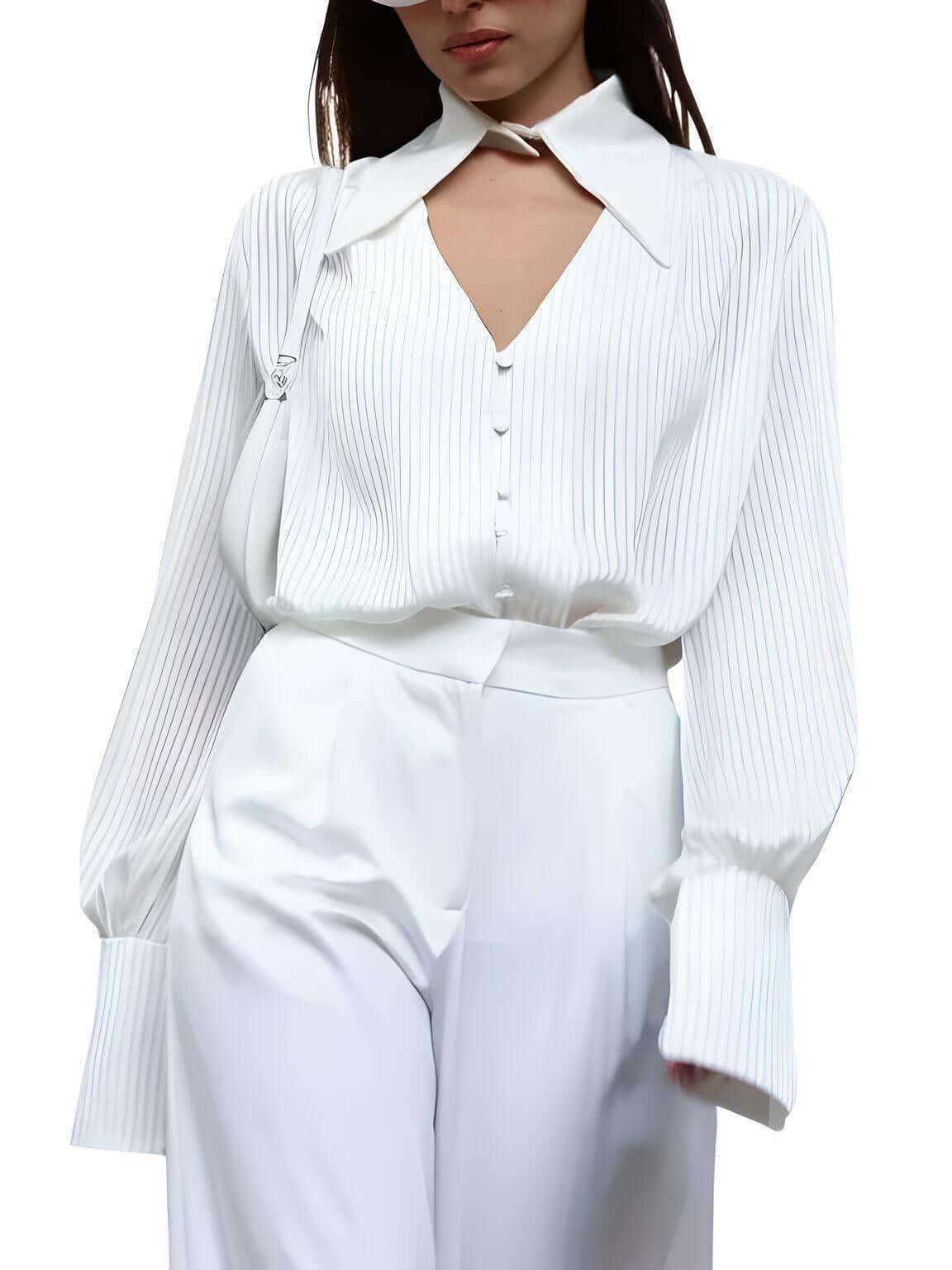 Cutout Single-Breasted Blouse For Women -, Blouse , Drestiny , Australia, Blouses, Canada, Casual Shirts, Dress Shirts, L, Long Sleeves, M, New Zealand, Pink, S, United Kingdom, United States, White , Drestiny , www.shopdrestiny.com