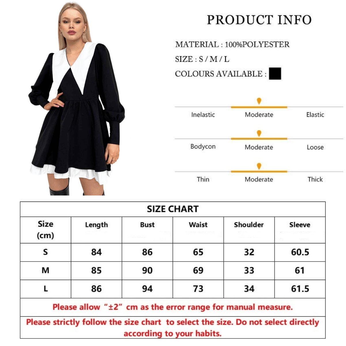 Doll Collar Black Dress For Women -, Dress , Drestiny , Australia, Black, FR, L, Long Sleeves, M, Mini Dresses, New Zealand, S, United Kingdom, United States , Drestiny , www.shopdrestiny.com