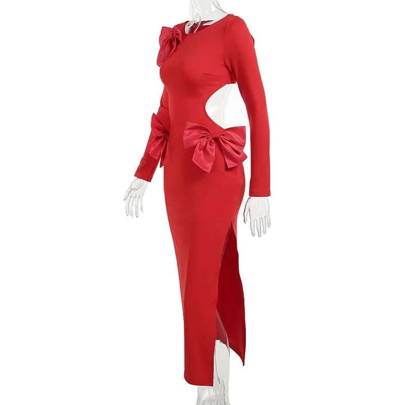 Elegant Backless Bow Red Maxi Dress For Women -, Dress , Drestiny , Ankle Length Dresses, Australia, Canada, FR, L, Long Sleeves, M, Maxi Dresses, New Zealand, Red, S, United Kingdom, United States , Drestiny , www.shopdrestiny.com