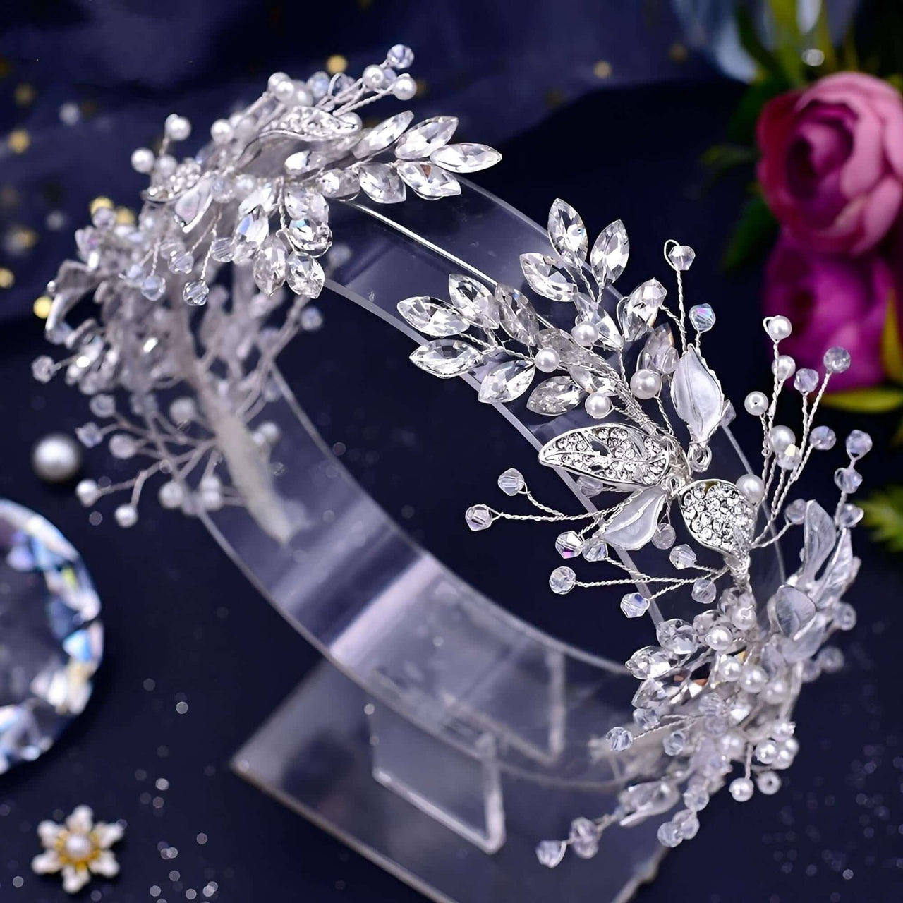 Elegant Crystal Floral Headdresses -, Hair Accessories , Drestiny , Australia, Canada, Gold, Hair Accessories, Hair Combs, Hairbands, New Zealand, Silver, United Kingdom, United States , Drestiny , www.shopdrestiny.com