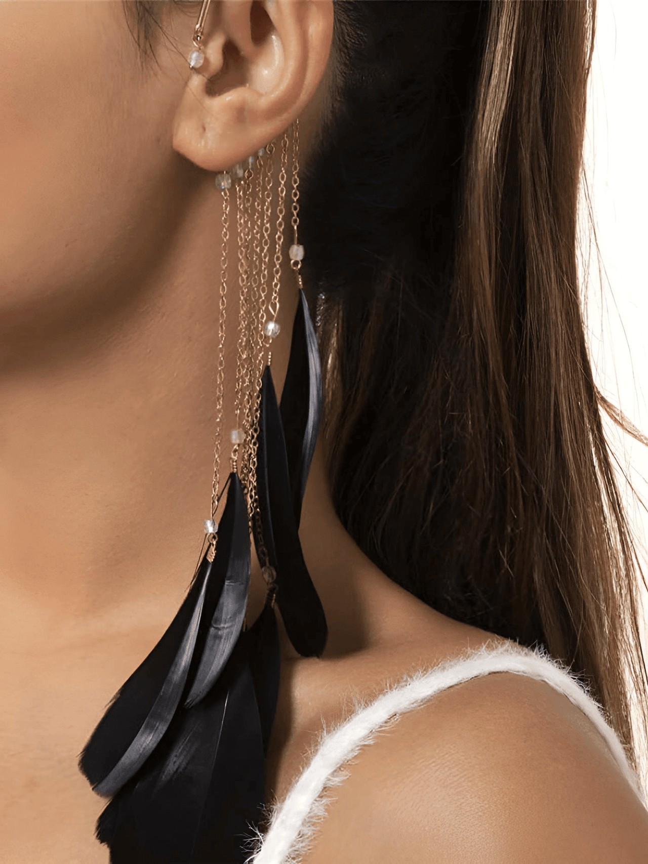 Extra Long Feather Dangle Earrings -, Earrings , Drestiny , Australia, Black, Canada, Earrings, Gender_Women, New Zealand, Red, United Kingdom, United States, White , Drestiny , www.shopdrestiny.com