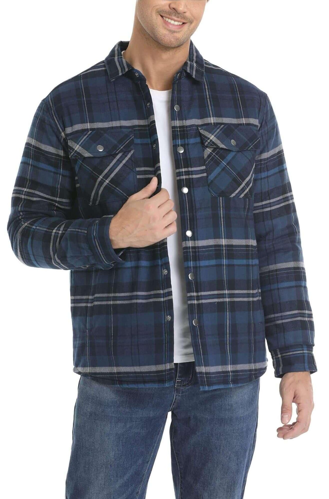 Men's Long Sleeve Quilted Lined Flannel Shirt Jackets -, Shirts , Drestiny , 4XL, Australia, Black, Blue, Coats, Dark Blue, Dark Green, Grey, Jackets, L, M, Navy, Orange, Red, United Kingdom, United States, White, XL, XXL, XXXL, Yellow , Drestiny , www.shopdrestiny.com