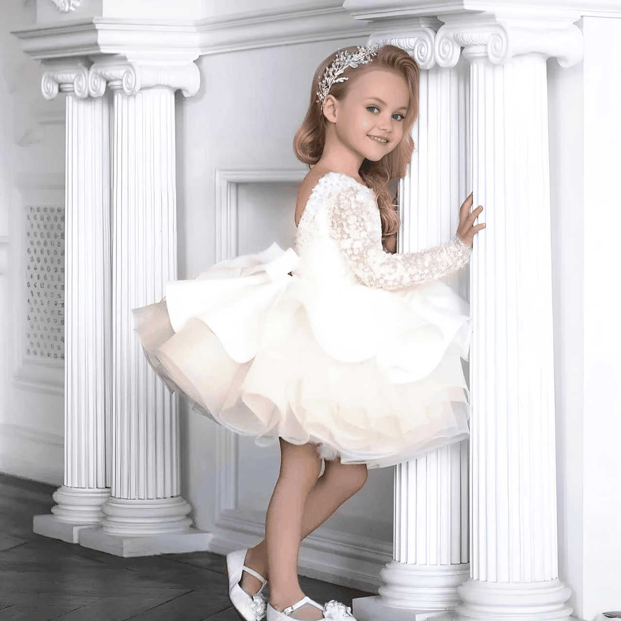 Formal Sequins Long Sleeve Dresses For Girls -, Dresses , Drestiny , 12M, 24M, 3T, 4T, 6T, Australia, Canada, Dresses, Girls, Long Sleeves, New Zealand, Red, TD, United Kingdom, United States, White, Yellow , Drestiny , www.shopdrestiny.com