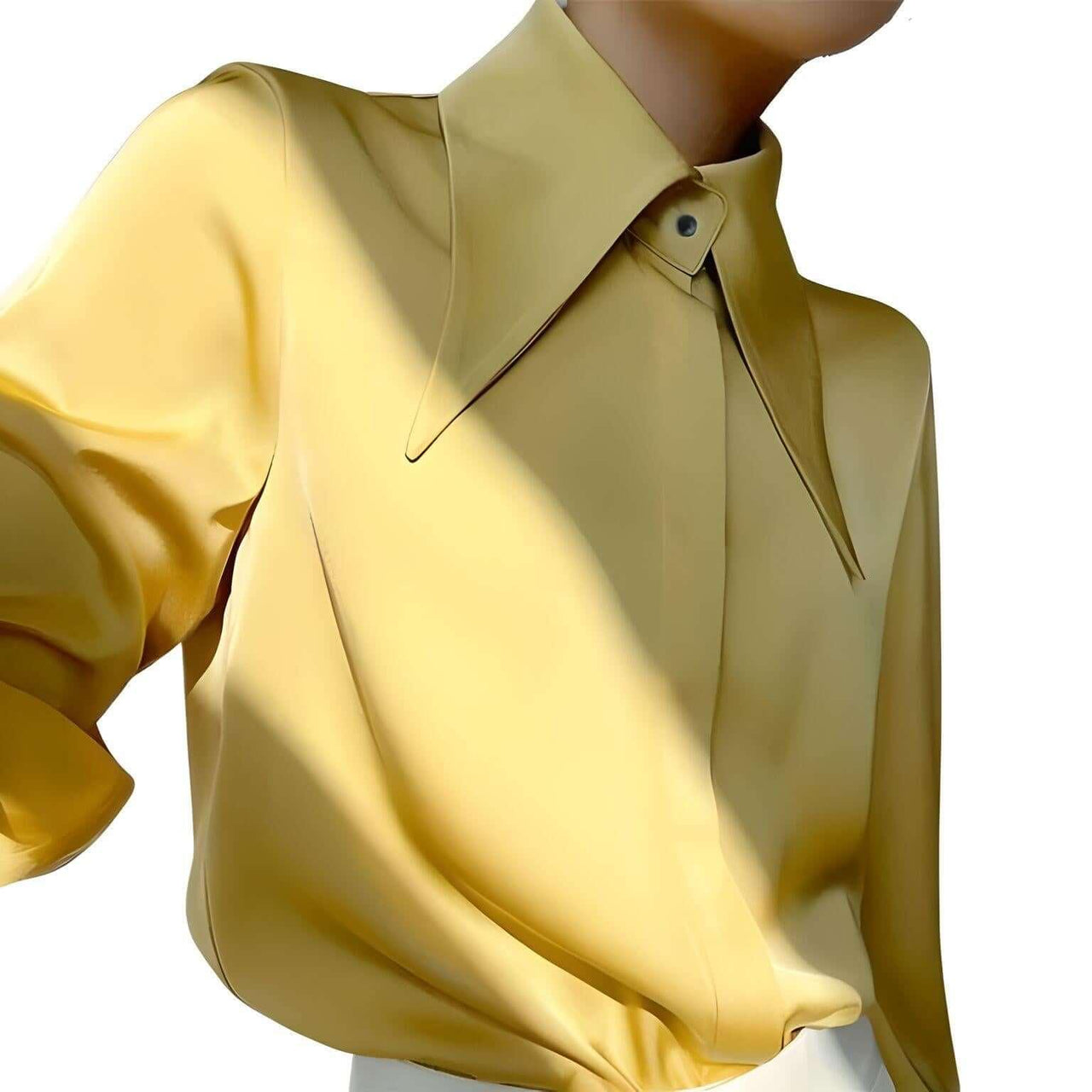 Stylish Elegant Turn Down Collar Long Sleeve Satin Shirt -, Blouse , Drestiny , Australia, Blouses, Dress Shirts, L, Long Sleeves, M, Mustard Yellow, New Zealand, S, United Kingdom, United States, White, XL, XXL , Drestiny , www.shopdrestiny.com