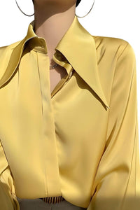 Thumbnail for Stylish Elegant Turn Down Collar Long Sleeve Satin Shirt -, Blouse , Drestiny , Australia, Blouses, Dress Shirts, L, Long Sleeves, M, Mustard Yellow, New Zealand, S, United Kingdom, United States, White, XL, XXL , Drestiny , www.shopdrestiny.com