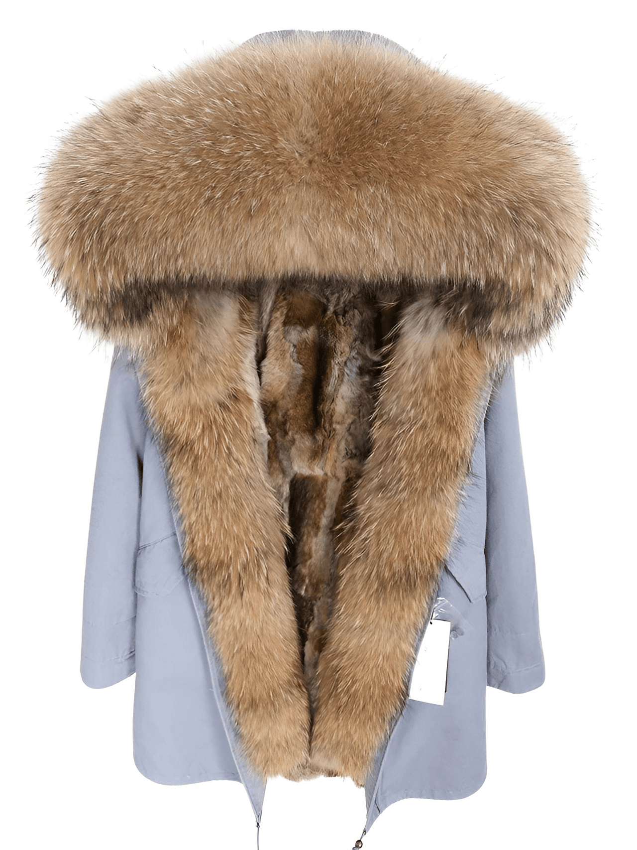 Women's Long Rabbit Fur Parka Real Fur Lining & Real Fox Fur Collar -, Coats , Drestiny , Army Green, Australia, Black, Blue Grey, Brown, Canada, Coats, Deep Pink, Grey, L, M, New Zealand, S, Silver, United Kingdom, United States, White, XL, XXL , Drestiny , www.shopdrestiny.com