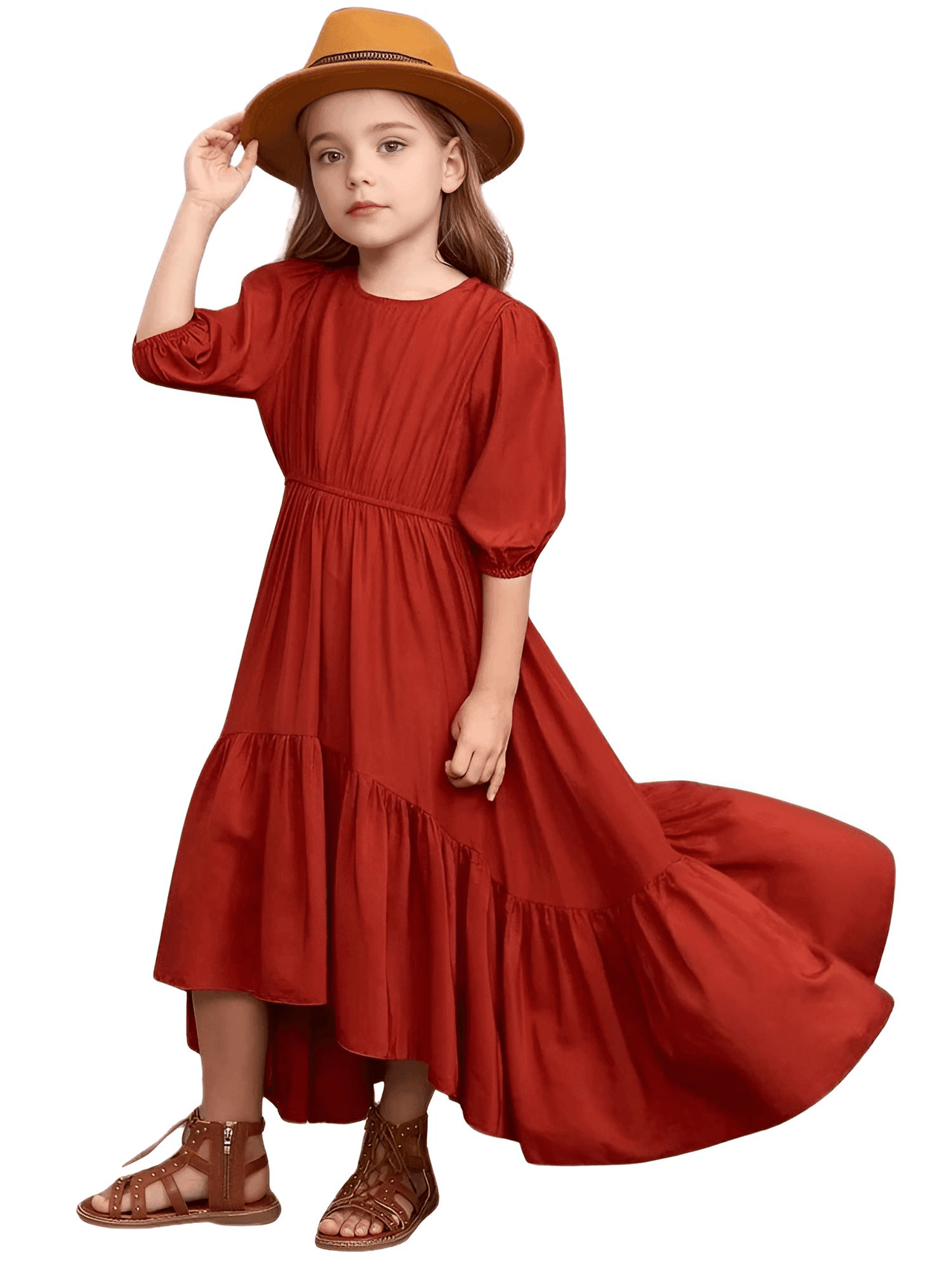 Girl's Bohemian Layered Ruffle Dress For 3-12 Year Olds -, Dress , Drestiny , 10, 12, 3, 4, 6, 7, 8, Australia, Beige, Brown, Canada, Dresses, Girls, New Zealand, Short Sleeves, TD, United Kingdom, United States, Wine Red , Drestiny , www.shopdrestiny.com