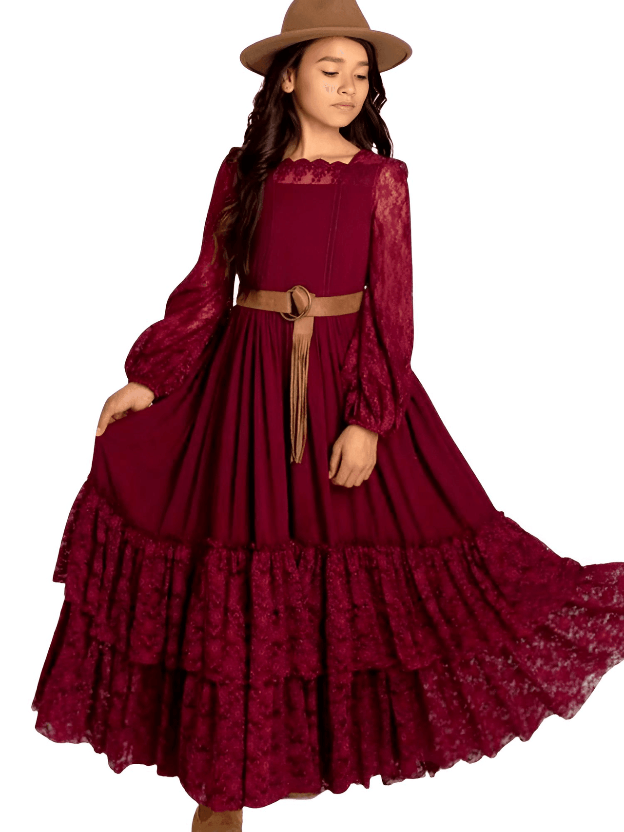 Girls Long Sleeve Lace Dress -, Dresses , Drestiny , 10T, 12T, 14T, 6T, 7T, 8T, Australia, Dark Red, Dresses, Green, New Zealand, United Kingdom, United States, White, Wine Red , Drestiny , www.shopdrestiny.com