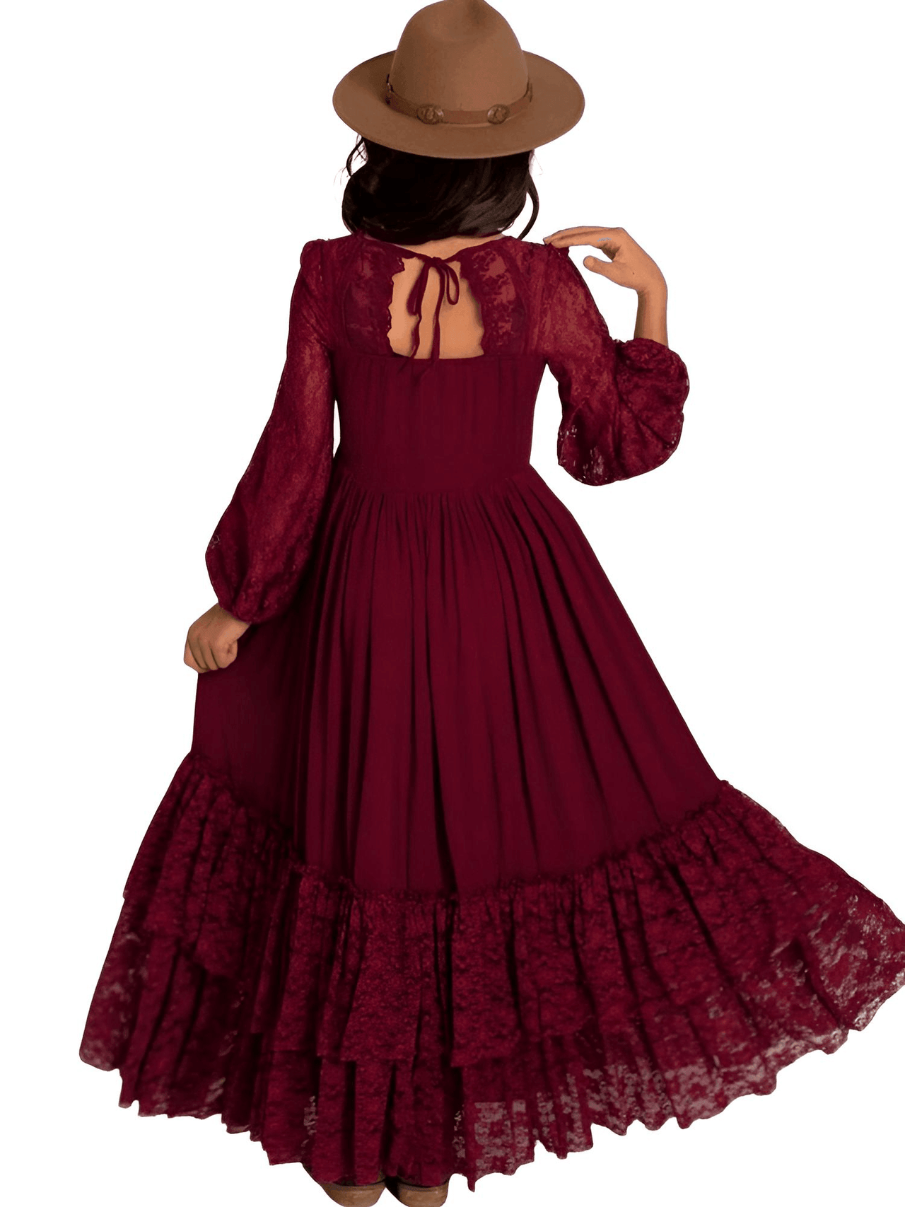 Girls Long Sleeve Lace Dress -, Dresses , Drestiny , 10T, 12T, 14T, 6T, 7T, 8T, Australia, Dark Red, Dresses, Green, New Zealand, United Kingdom, United States, White, Wine Red , Drestiny , www.shopdrestiny.com