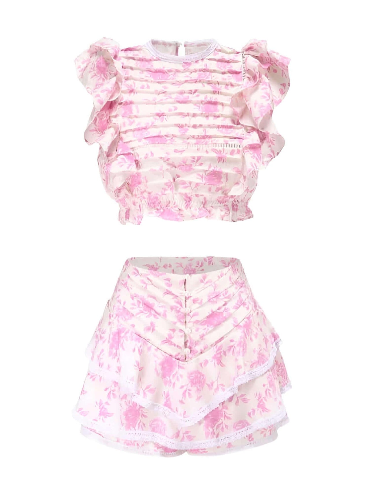 High Quality Ruffle Pink Crop Top with Cute Pink Mini Skirt -, Skirt Sets , Drestiny , Canada, Casual Shirts, Crop Tops, L, M, New Zealand, Pink, S, Sets, Skirt Sets, Skirts, Sleeveless, United Kingdom, United States, White , Drestiny , www.shopdrestiny.com