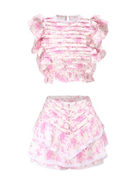 Thumbnail for High Quality Ruffle Pink Crop Top with Cute Pink Mini Skirt -, Skirt Sets , Drestiny , Canada, Casual Shirts, Crop Tops, L, M, New Zealand, Pink, S, Sets, Skirt Sets, Skirts, Sleeveless, United Kingdom, United States, White , Drestiny , www.shopdrestiny.com