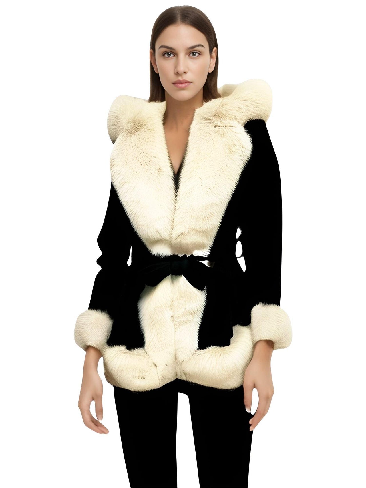 Hooded Fur Coats For Women With Belt and Fur Lining Inside -, Coats , Drestiny , Australia, Beige, Black, Brown, Camel, Canada, Coats, Jackets, L, M, New Zealand, S, United Kingdom, United States, XL, XXL, XXXL , Drestiny , www.shopdrestiny.com