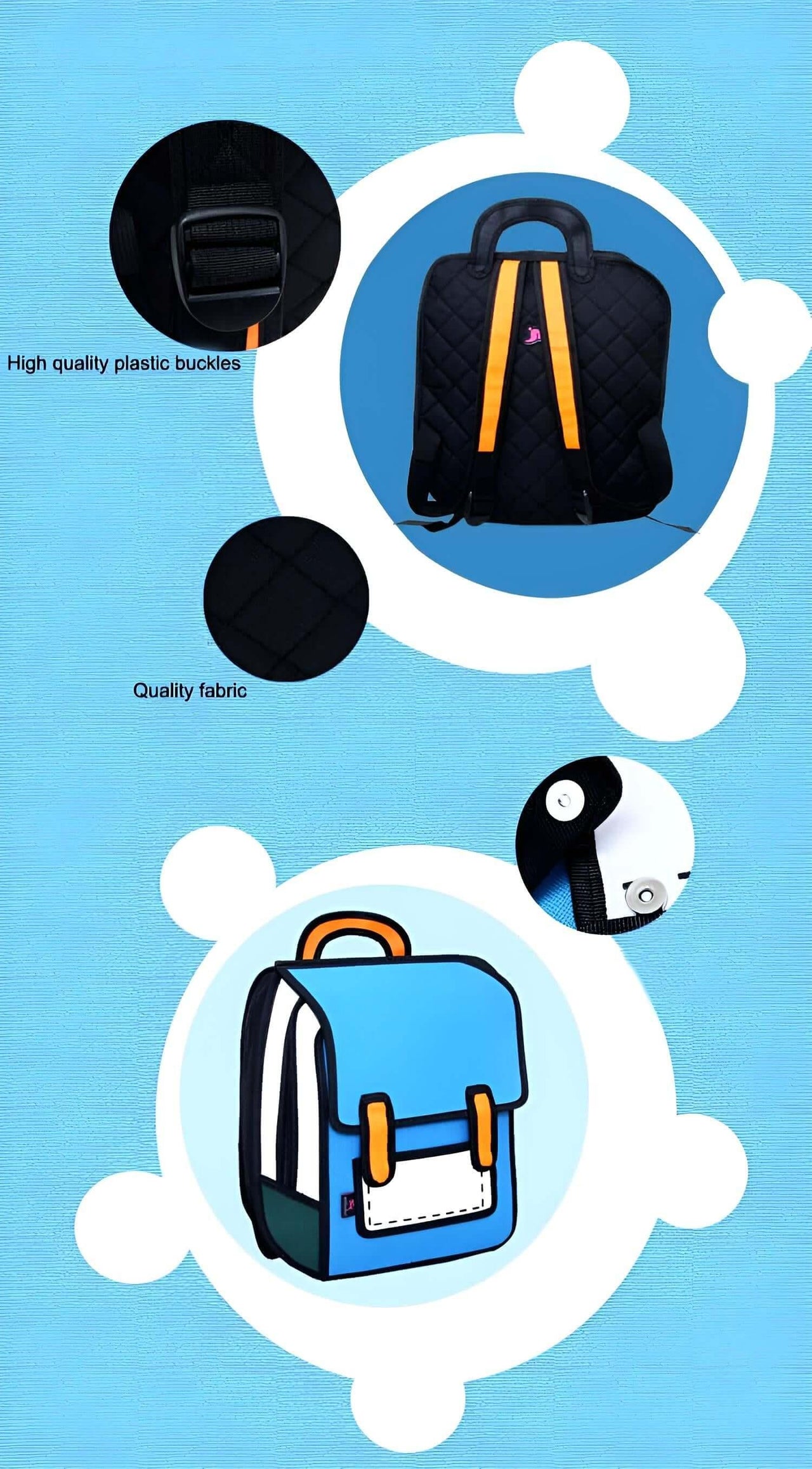 Jump Style Cartoon Backpack -, Backpacks , Drestiny , Australia, Backpacks, Blue, Green, Hot Pink, New Zealand, Orange, Pink, Purple, Red, United Kingdom, United States, White , Drestiny , www.shopdrestiny.com