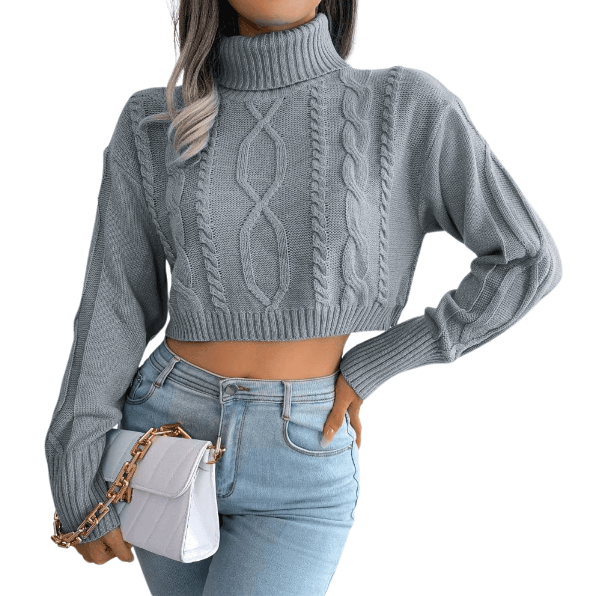 Knit Turtleneck Crop Sweater For Women -, Sweater , Drestiny , Australia, Blue, Canada, Crop Tops, Grey, L, Long Sleeves, M, New Zealand, Pullovers, S, Sweaters, Turtlenecks, United Kingdom, United States, White , Drestiny , www.shopdrestiny.com