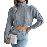 Thumbnail for Knit Turtleneck Crop Sweater For Women -, Sweater , Drestiny , Australia, Blue, Canada, Crop Tops, Grey, L, Long Sleeves, M, New Zealand, Pullovers, S, Sweaters, Turtlenecks, United Kingdom, United States, White , Drestiny , www.shopdrestiny.com