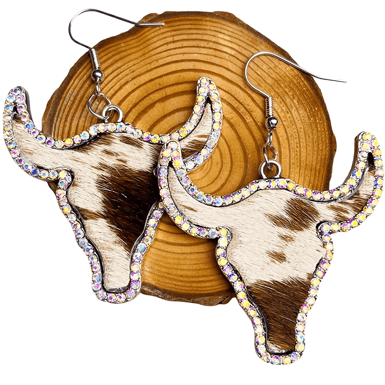 Large Texas Longhorn Leather Earrings For Women -, Earrings , Drestiny , Australia, Beige, Brown, Canada, Charcoal, Earrings, Grey, New Zealand, United Kingdom, United States , Drestiny , www.shopdrestiny.com