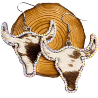 Thumbnail for Large Texas Longhorn Leather Earrings For Women -, Earrings , Drestiny , Australia, Beige, Brown, Canada, Charcoal, Earrings, Grey, New Zealand, United Kingdom, United States , Drestiny , www.shopdrestiny.com