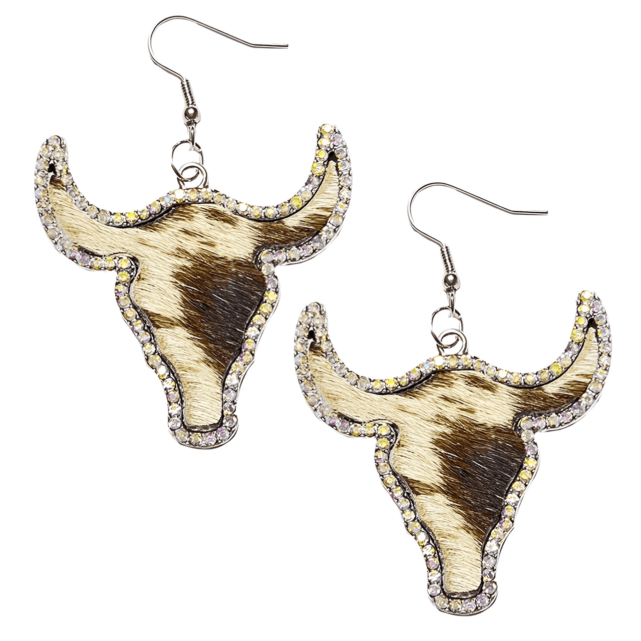 Large Texas Longhorn Leather Earrings For Women -, Earrings , Drestiny , Australia, Beige, Brown, Canada, Charcoal, Earrings, Grey, New Zealand, United Kingdom, United States , Drestiny , www.shopdrestiny.com