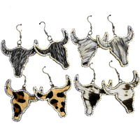 Thumbnail for Large Texas Longhorn Leather Earrings For Women -, Earrings , Drestiny , Australia, Beige, Brown, Canada, Charcoal, Earrings, Grey, New Zealand, United Kingdom, United States , Drestiny , www.shopdrestiny.com