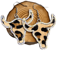 Thumbnail for Large Texas Longhorn Leather Earrings For Women -, Earrings , Drestiny , Australia, Beige, Brown, Canada, Charcoal, Earrings, Grey, New Zealand, United Kingdom, United States , Drestiny , www.shopdrestiny.com