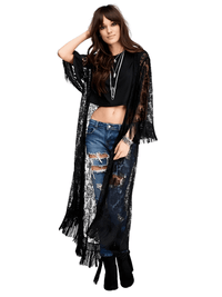 Thumbnail for Long Black Tassel Lace Kimono for Women -, Kimono , Drestiny , Australia, Black, Kimonos, L, Long Sleeves, M, New Zealand, S, United Kingdom, United States , Drestiny , www.shopdrestiny.com