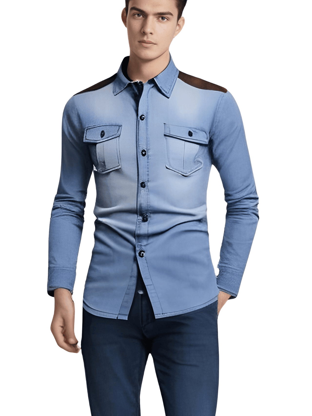 Long Sleeve Denim Shirt With Suede Shoulder & Elbow Pads -, Shirts & Tops , Drestiny , Australia, Blue, Casual Shirts, Dark Blue, Dress Shirts, L, Light Blue, M, New Zealand, United Kingdom, United States, XL, XXL, XXXL , Drestiny , www.shopdrestiny.com