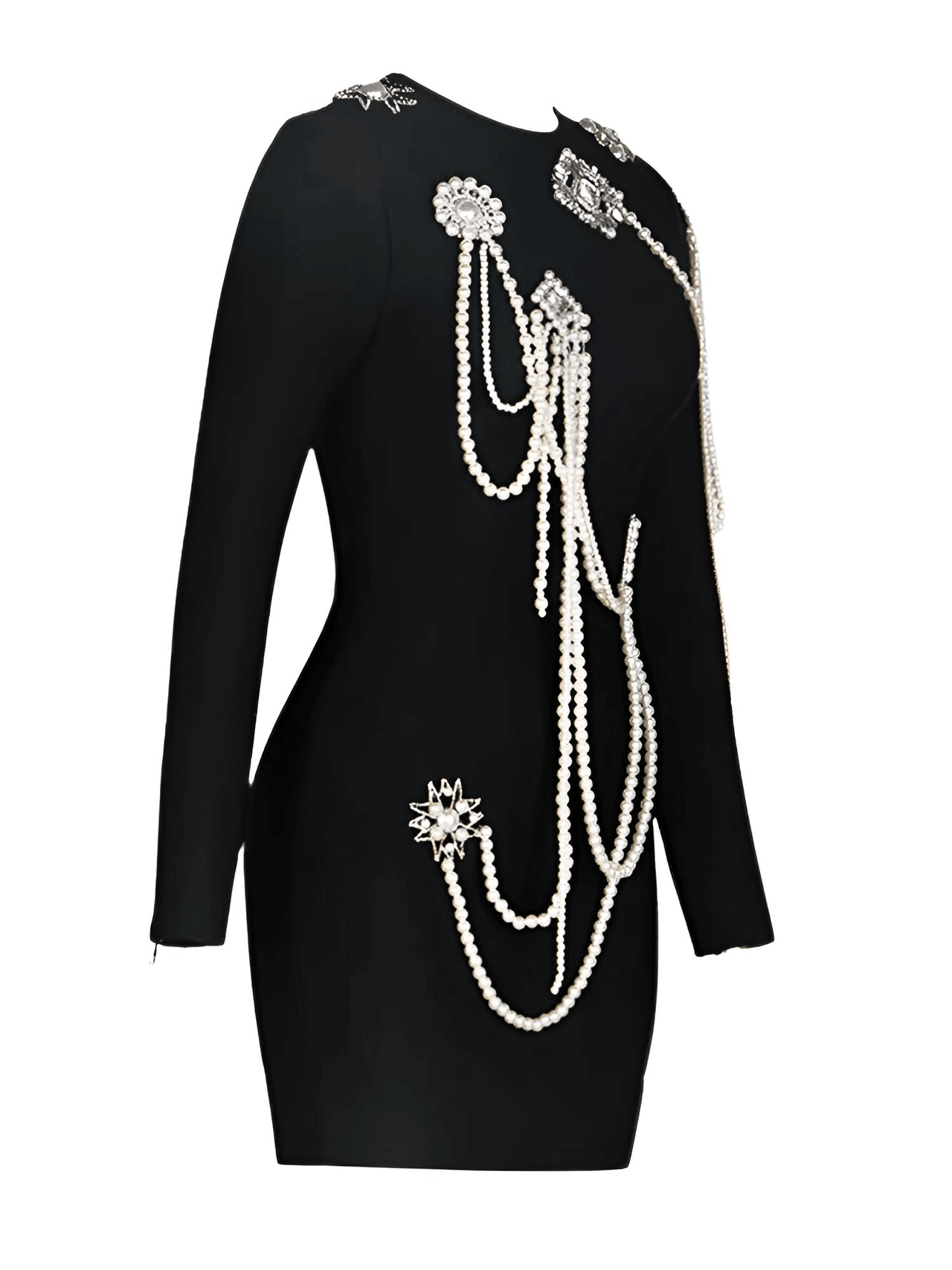 Long Sleeve Luxury Beaded Chain Black Velvet Mini Dress Women -, Dress , Drestiny , Australia, Black, Canada, L, Long Sleeves, M, Mini Dresses, New Zealand, S, United Kingdom, United States, XS , Drestiny , www.shopdrestiny.com