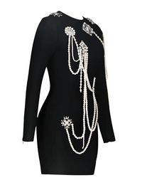 Thumbnail for Long Sleeve Luxury Beaded Chain Black Velvet Mini Dress Women -, Dress , Drestiny , Australia, Black, Canada, L, Long Sleeves, M, Mini Dresses, New Zealand, S, United Kingdom, United States, XS , Drestiny , www.shopdrestiny.com