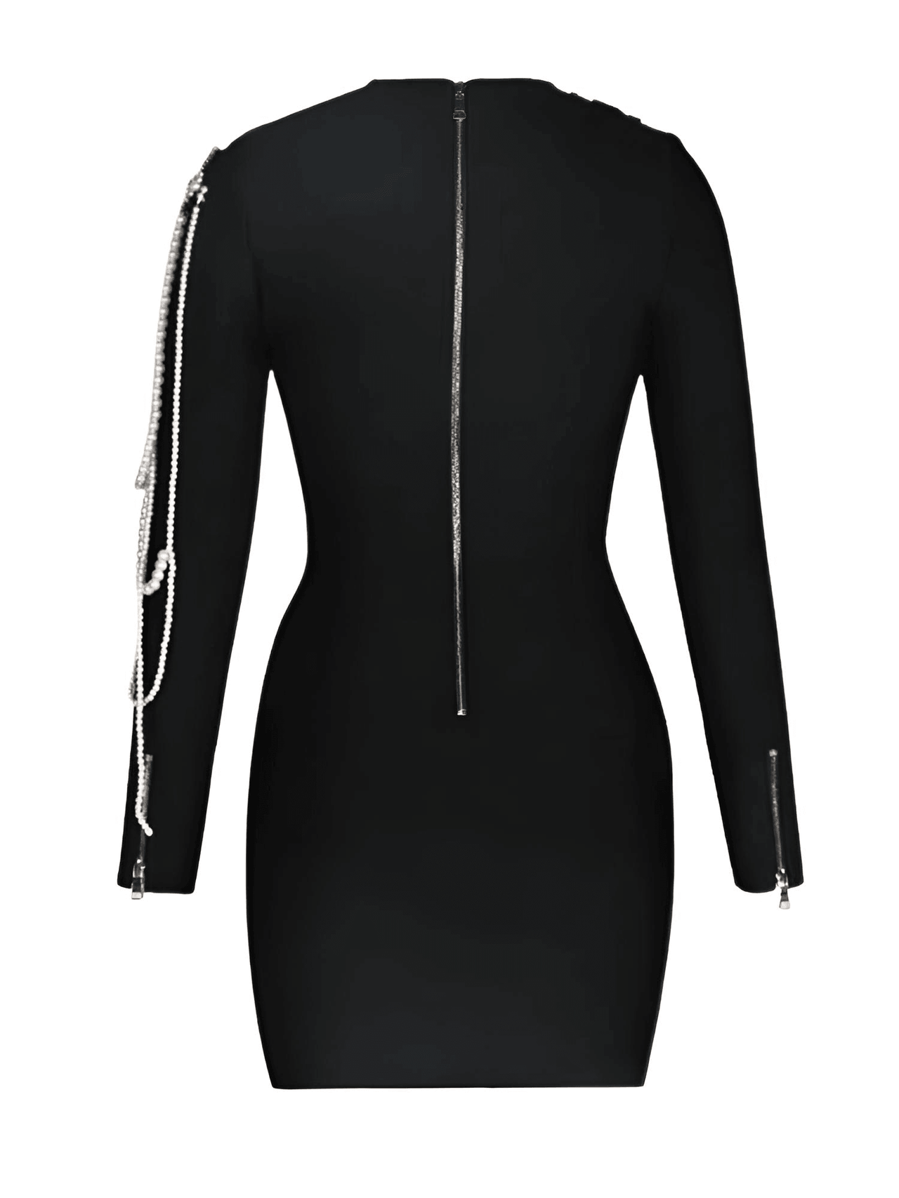 Long Sleeve Luxury Beaded Chain Black Velvet Mini Dress Women -, Dress , Drestiny , Australia, Black, Canada, L, Long Sleeves, M, Mini Dresses, New Zealand, S, United Kingdom, United States, XS , Drestiny , www.shopdrestiny.com