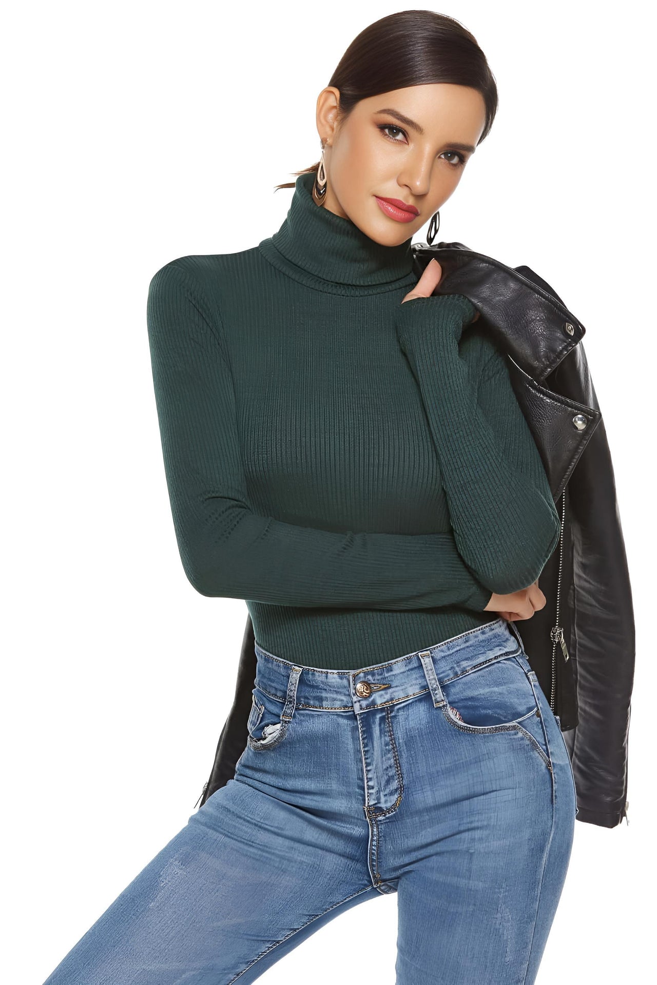 Long Sleeve Rib Knit Turtleneck Bodysuits For Women -, Bodysuits , Drestiny , 4XL, 5XL, Black, Bodysuits, Dark Green, Dark Red, FR, L, Long Sleeves, M, Navy, S, Turtlenecks, United Kingdom, United States, XL, XXL, XXXL , Drestiny , www.shopdrestiny.com