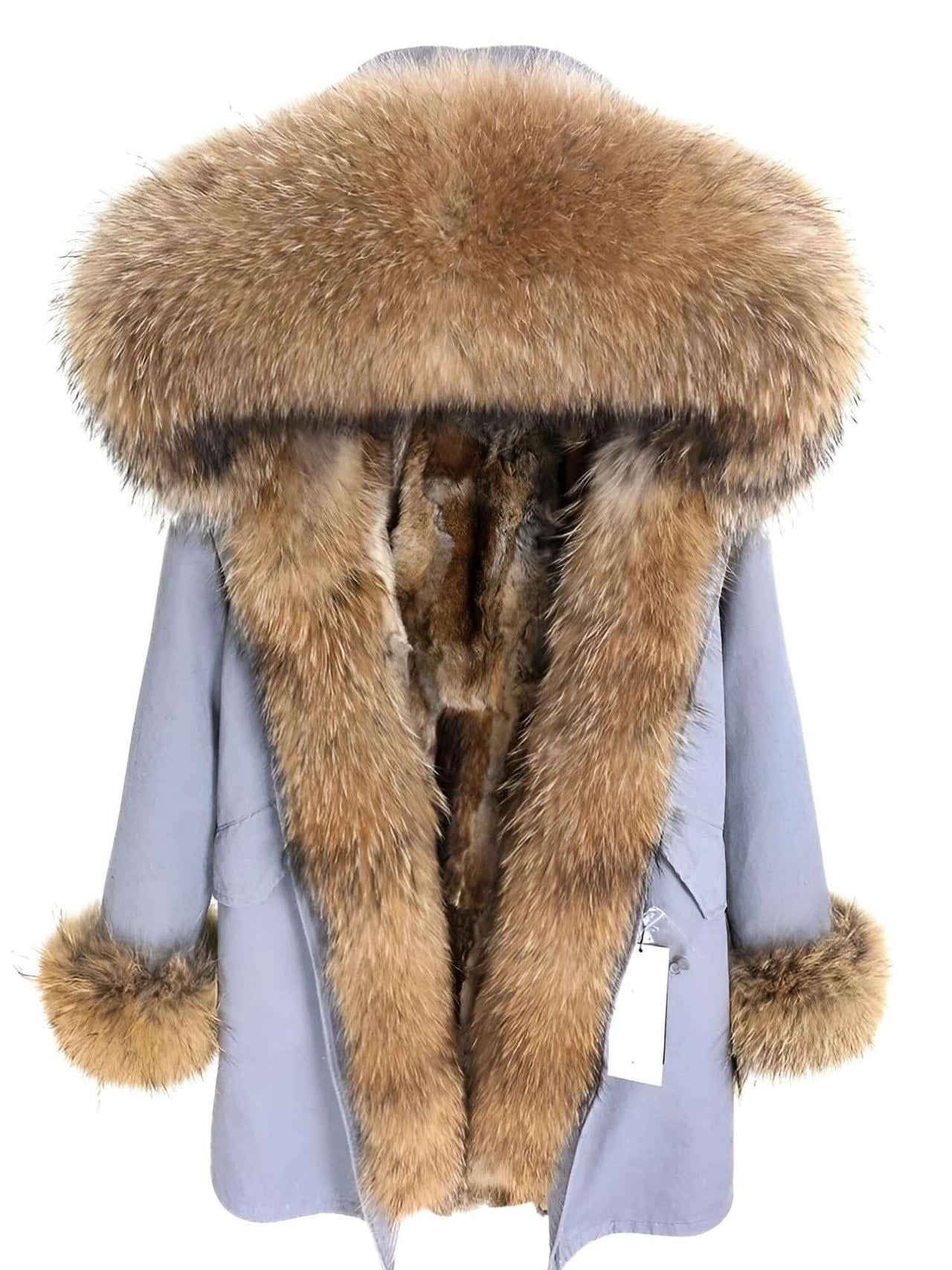 Women's Long Rabbit Fur Parka Real Fur Lining & Real Fox Fur Collar -, Coats , Drestiny , Army Green, Australia, Black, Blue Grey, Brown, Canada, Coats, Deep Pink, Grey, L, M, New Zealand, S, Silver, United Kingdom, United States, White, XL, XXL , Drestiny , www.shopdrestiny.com