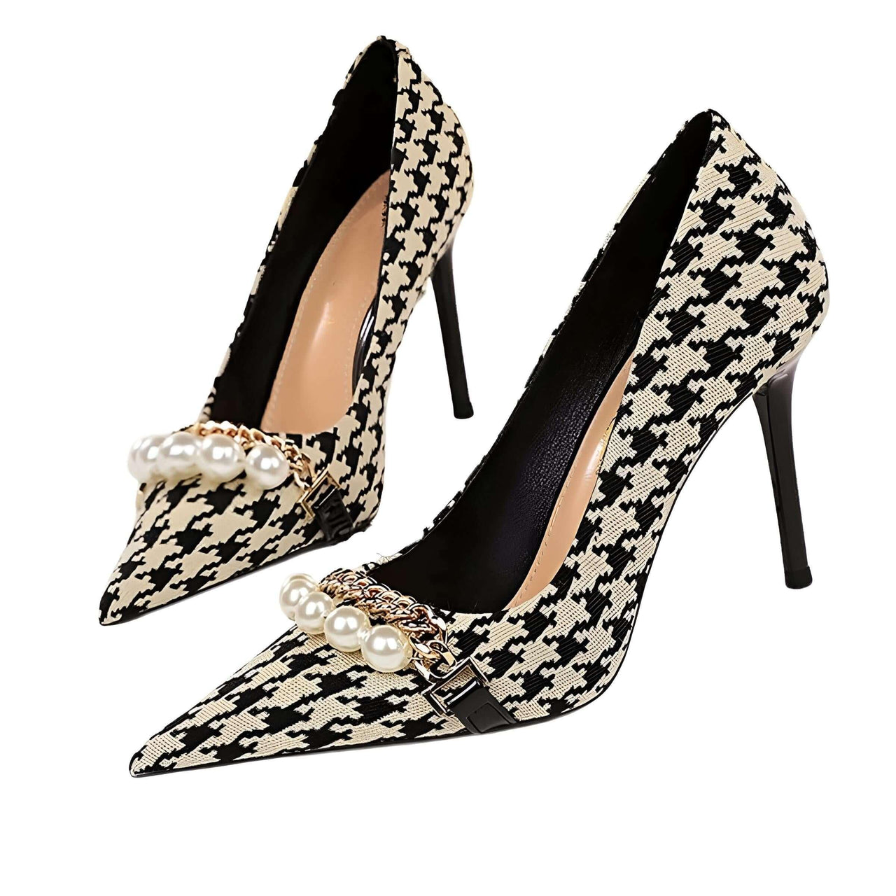 Luxury Pearl & Metal Chain High-Heel Stiletto Pumps -, High Heels , Drestiny , Apricot, Australia, Black, FR, Gold, Heels, High Heels, Pumps, Stilettos, United Kingdom, United States , Drestiny , www.shopdrestiny.com