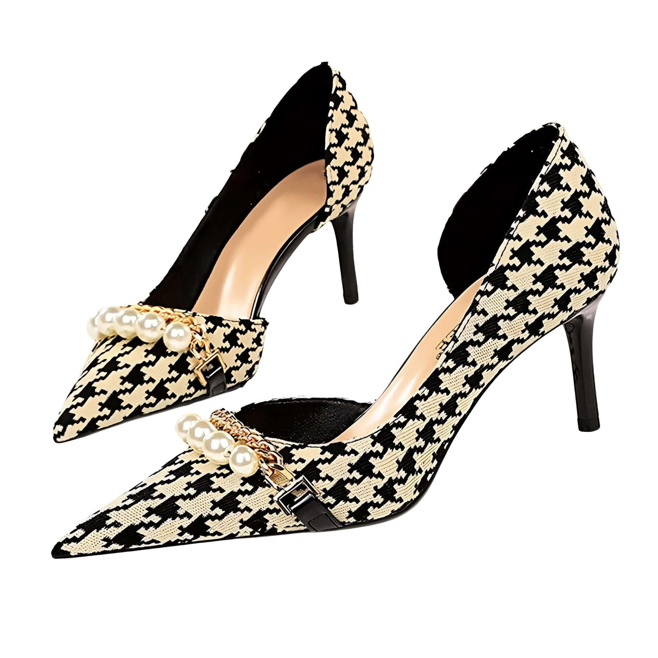 Luxury Pearl & Metal Chain High-Heel Stiletto Pumps -, High Heels , Drestiny , Apricot, Australia, Black, FR, Gold, Heels, High Heels, Pumps, Stilettos, United Kingdom, United States , Drestiny , www.shopdrestiny.com