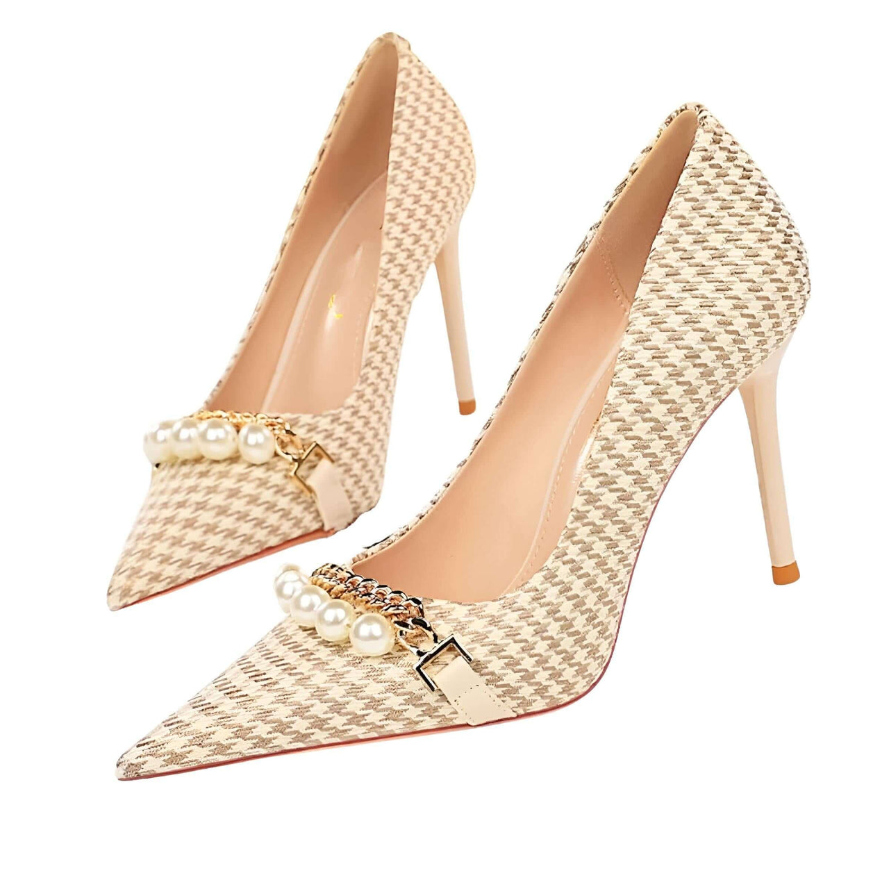 Luxury Pearl & Metal Chain High-Heel Stiletto Pumps -, High Heels , Drestiny , Apricot, Australia, Black, FR, Gold, Heels, High Heels, Pumps, Stilettos, United Kingdom, United States , Drestiny , www.shopdrestiny.com