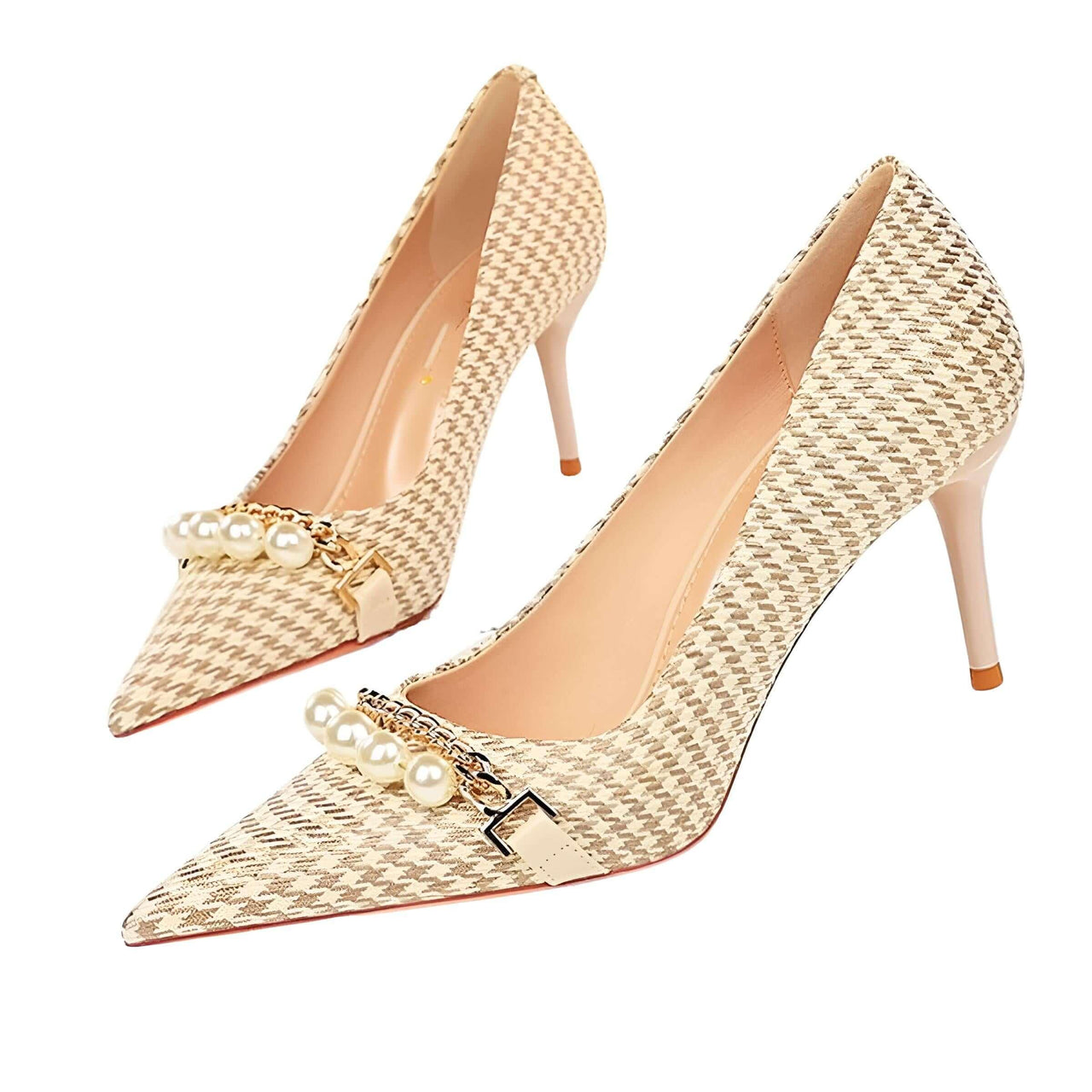 Luxury Pearl & Metal Chain High-Heel Stiletto Pumps -, High Heels , Drestiny , Apricot, Australia, Black, FR, Gold, Heels, High Heels, Pumps, Stilettos, United Kingdom, United States , Drestiny , www.shopdrestiny.com