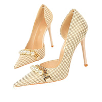 Thumbnail for Luxury Pearl & Metal Chain High-Heel Stiletto Pumps -, High Heels , Drestiny , Apricot, Australia, Black, FR, Gold, Heels, High Heels, Pumps, Stilettos, United Kingdom, United States , Drestiny , www.shopdrestiny.com