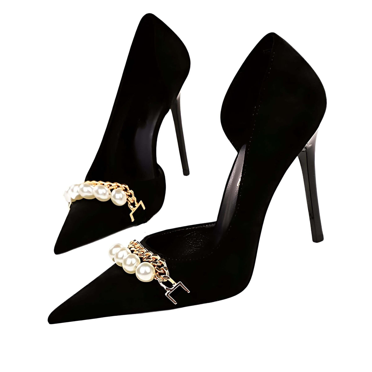 Luxury Pearl & Metal Chain High-Heel Stiletto Pumps -, High Heels , Drestiny , Apricot, Australia, Black, FR, Gold, Heels, High Heels, Pumps, Stilettos, United Kingdom, United States , Drestiny , www.shopdrestiny.com