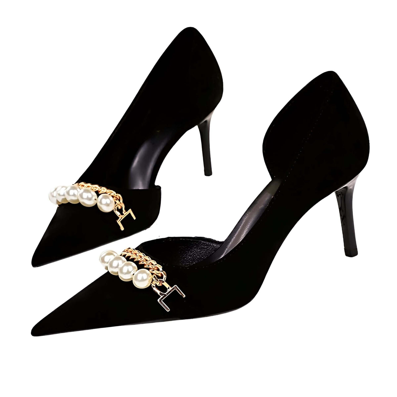 Luxury Pearl & Metal Chain High-Heel Stiletto Pumps -, High Heels , Drestiny , Apricot, Australia, Black, FR, Gold, Heels, High Heels, Pumps, Stilettos, United Kingdom, United States , Drestiny , www.shopdrestiny.com