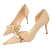 Thumbnail for Luxury Pearl & Metal Chain High-Heel Stiletto Pumps -, High Heels , Drestiny , Apricot, Australia, Black, FR, Gold, Heels, High Heels, Pumps, Stilettos, United Kingdom, United States , Drestiny , www.shopdrestiny.com