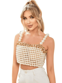 Thumbnail for Luxury White Pearl Crop Top with Gold Metal Chain -, Crop Top , Drestiny , Australia, Crop Tops, Dress Shirts, Gold, New Zealand, Sleeveless, United Kingdom, United States, White , Drestiny , www.shopdrestiny.com