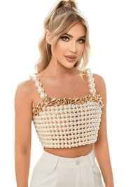 Thumbnail for Luxury White Pearl Crop Top with Gold Metal Chain -, Crop Top , Drestiny , Australia, Crop Tops, Dress Shirts, Gold, New Zealand, Sleeveless, United Kingdom, United States, White , Drestiny , www.shopdrestiny.com