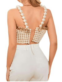 Thumbnail for Luxury White Pearl Crop Top with Gold Metal Chain -, Crop Top , Drestiny , Australia, Crop Tops, Dress Shirts, Gold, New Zealand, Sleeveless, United Kingdom, United States, White , Drestiny , www.shopdrestiny.com