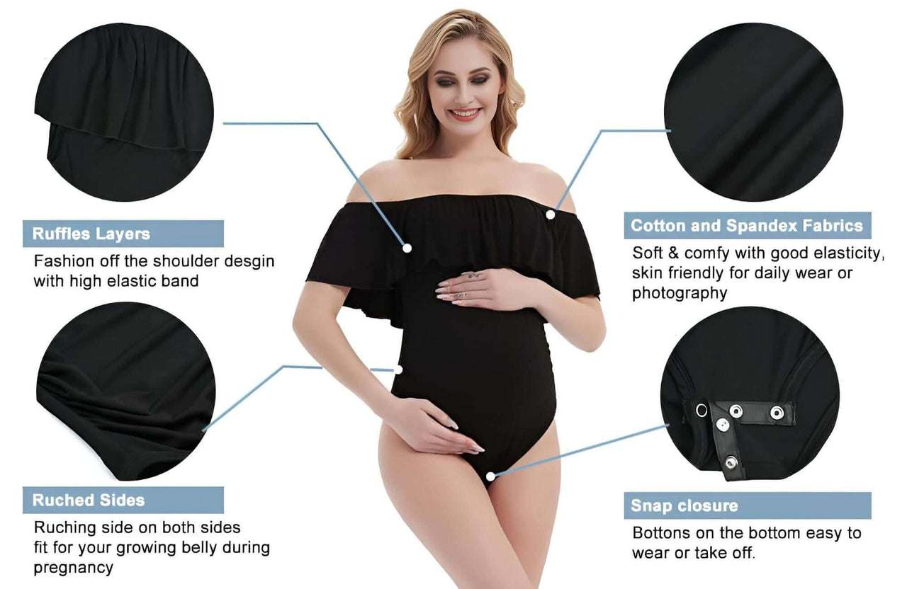 Maternity Bodysuit For Photoshoot -, Bodysuits , Drestiny , Australia, Black, Bodysuits, Casual Shirts, Gender_Women, L, M, Off Shoulder, Photo Shoot Attire, S, United Kingdom, United States, XL , Drestiny , www.shopdrestiny.com