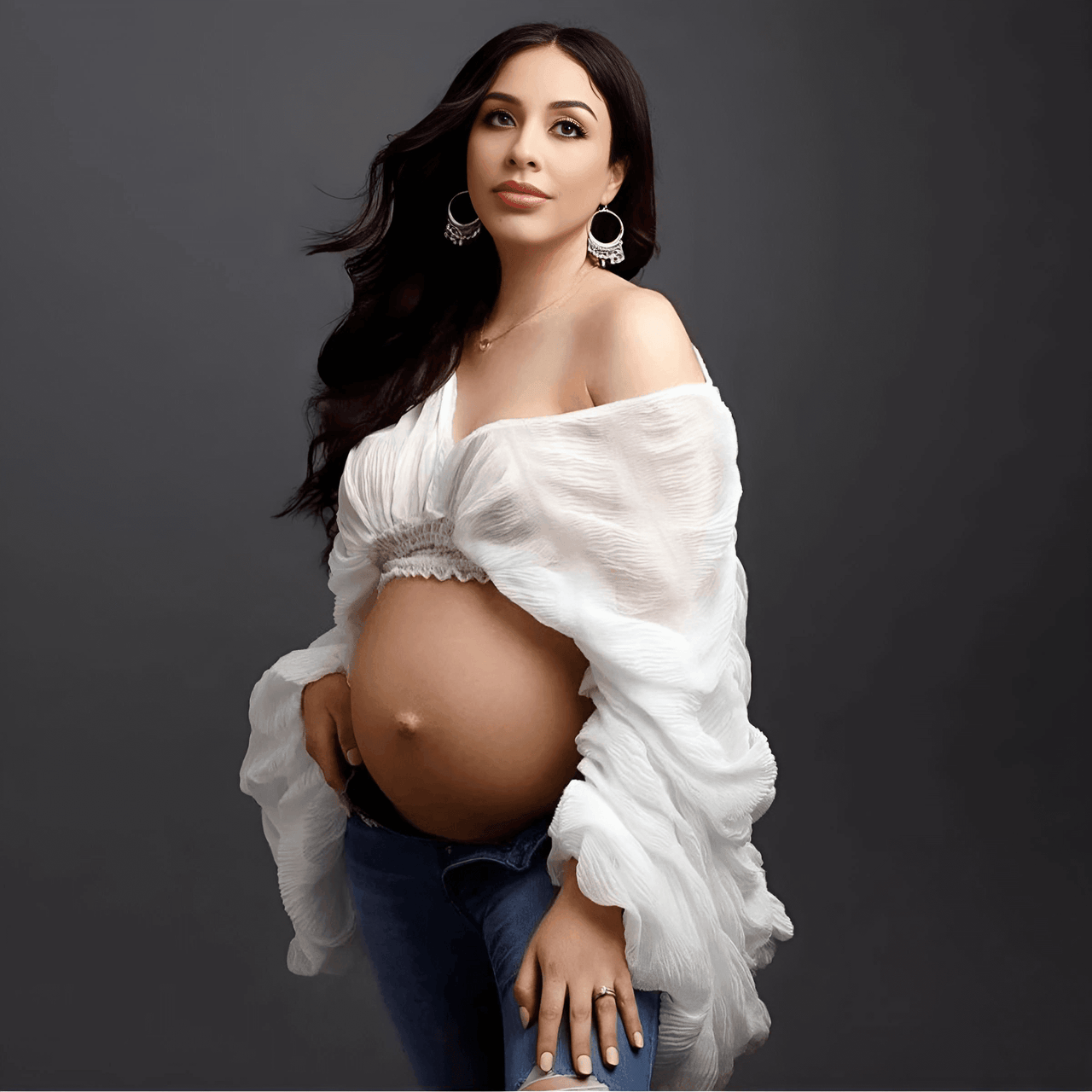 Maternity Photography V-Neck Long Sleeve Crop Top For Women -, Shirts , Drestiny , Australia, Black, Blouses, Casual Shirts, Crop Tops, L, Long Sleeves, M, New Zealand, Photo Shoot Attire, United Kingdom, United States, White , Drestiny , www.shopdrestiny.com