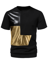 Thumbnail for Men's Glossy Metallic Gold Colorblock Patchwork Cotton Tee Shirt -, T-Shirts , Drestiny , Australia, Black, Canada, Casual Shirts, FR, Gold, L, M, New Zealand, S, Short Sleeves, T-Shirts, United Kingdom, United States, XL, XXL , Drestiny , www.shopdrestiny.com