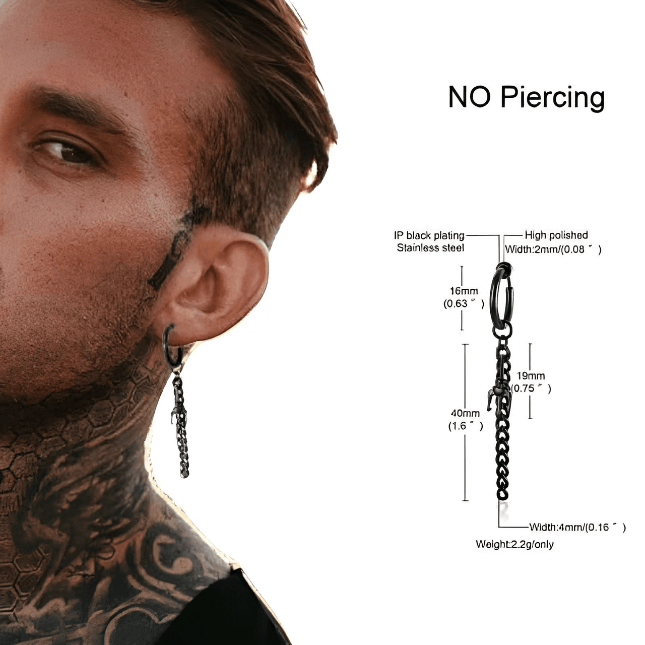 Men's Long Chain Cuff Earrings -, Earrings , Drestiny , Australia, Black, Canada, Earrings, Gender_Men, Gold, New Zealand, Silver, United Kingdom, United States , Drestiny , www.shopdrestiny.com