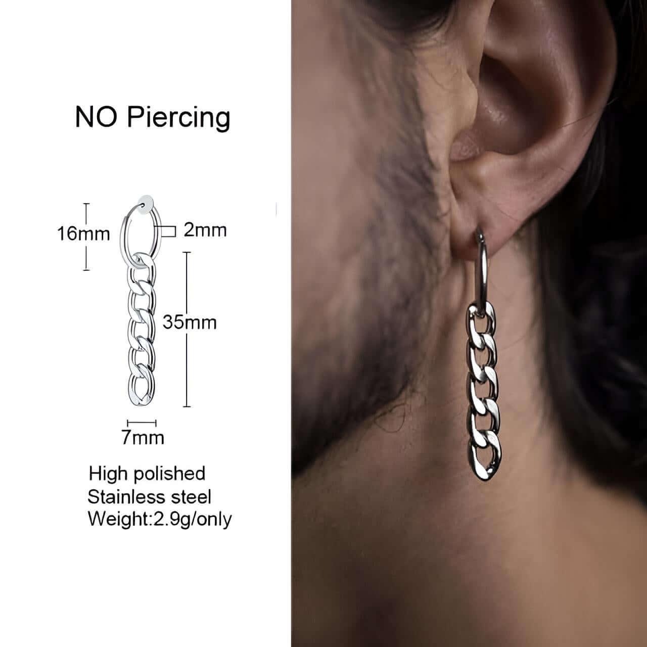 Men's Long Chain Cuff Earrings -, Earrings , Drestiny , Australia, Black, Canada, Earrings, Gender_Men, Gold, New Zealand, Silver, United Kingdom, United States , Drestiny , www.shopdrestiny.com